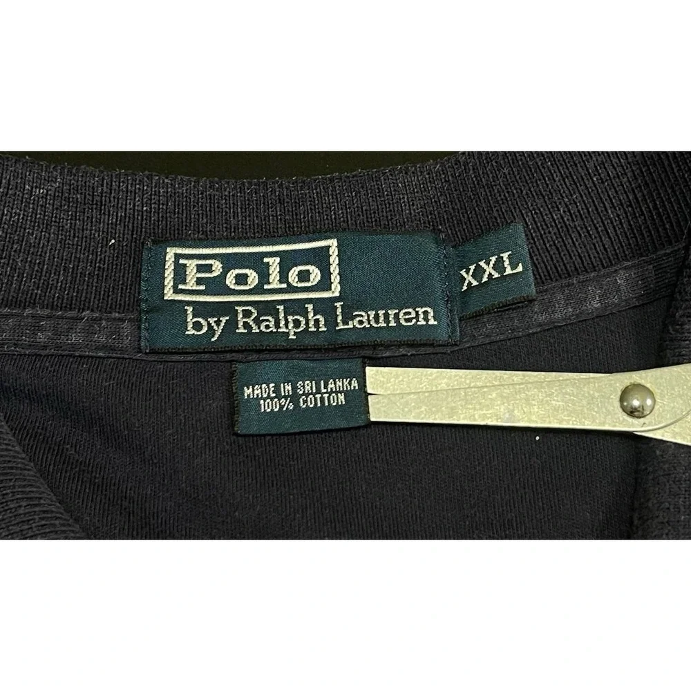 Vintage 90s Polo Ralph Lauren Navy Blue Polo Shirt‎ Red Pony XXL Oversized Pique